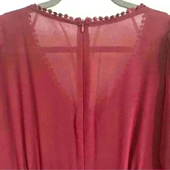 Red Wine Eyelet Midi Dress, Sheer Long Sleeves, Size 4/S - Picture 6 of 6